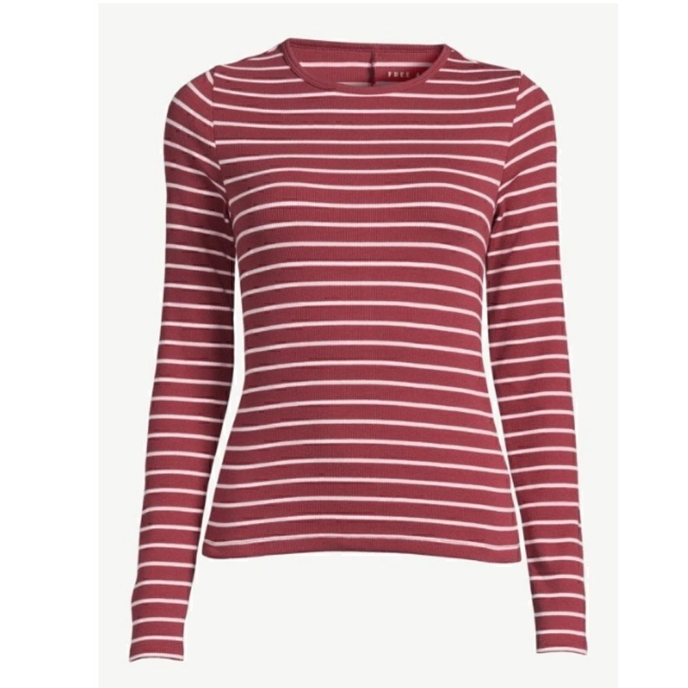 Women's Ribbed Crewneck Top Shirt with Long Sleeves Size M